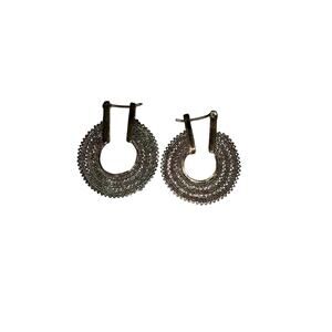 Iris Apfel & Bajalia Silver Tone Filigree Circle Hoop Earrings Artisan Chic